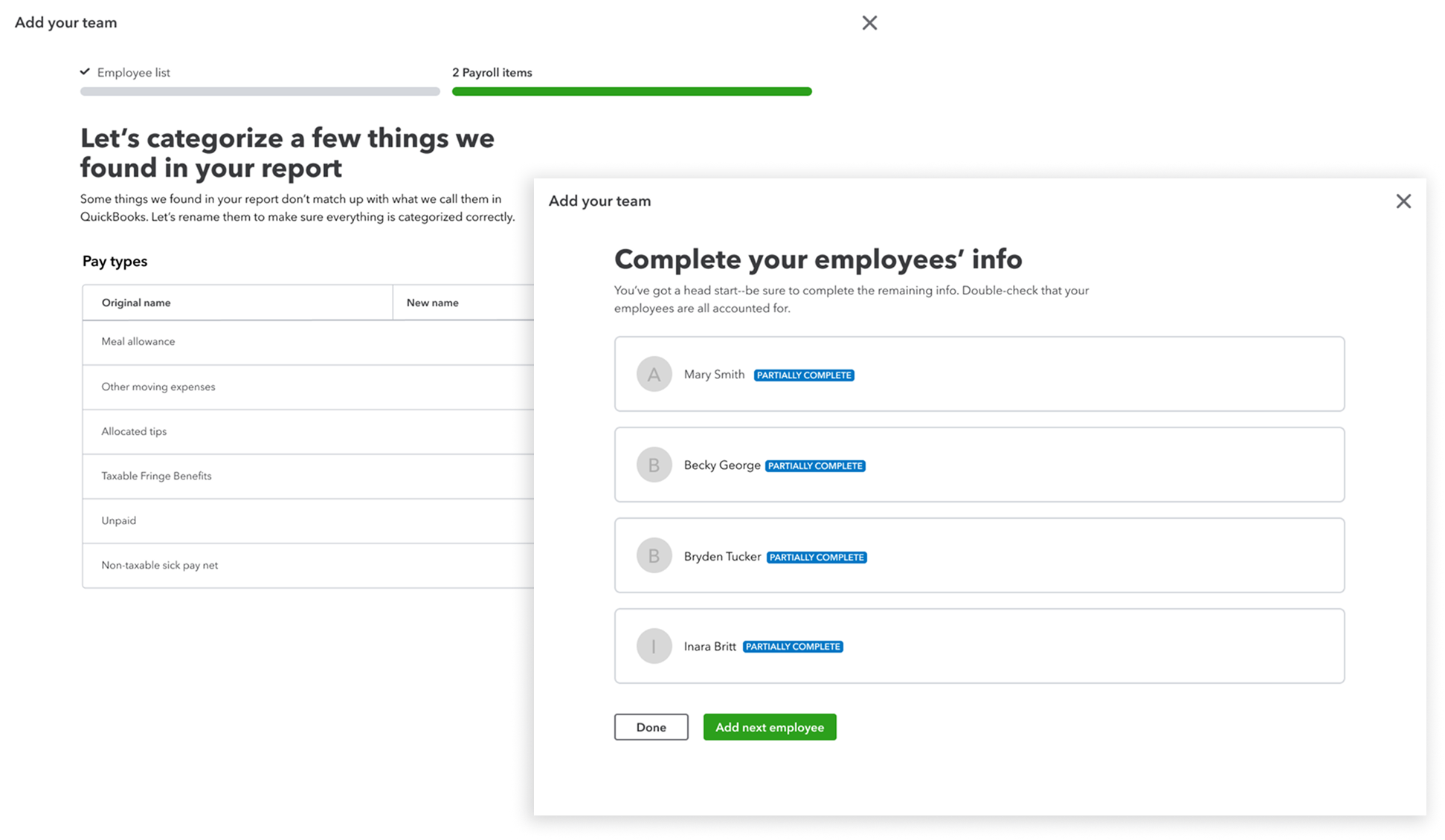 Adaptability: categorize unmatched items and complete remaining employee info