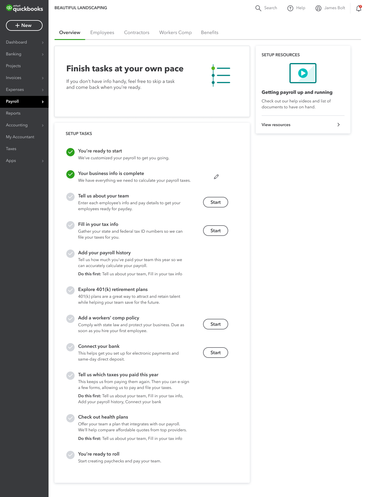 Before: a flat list of 11 setup tasks